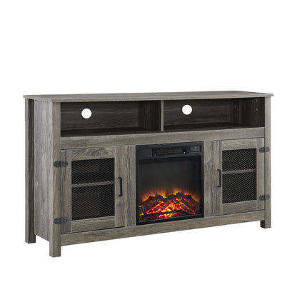 58" Modern Farmhouse TV Stand with Electric Fireplace, Grey