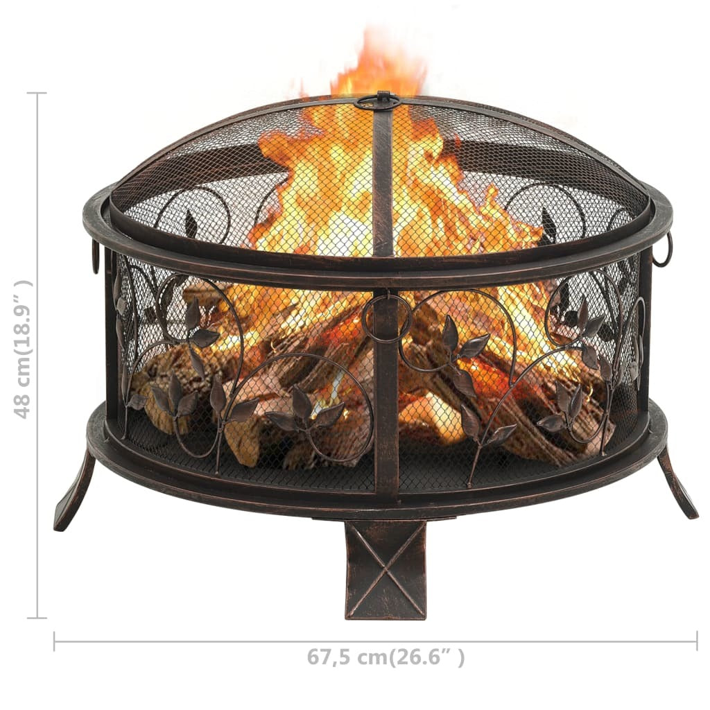 26.6" Rustic Fire Pit with Poker, 26.6" XXL Steel (26.6" x 26.6" x 18.9"), Black/Brown