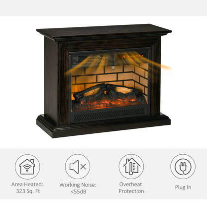 31" Electric Fireplace with Dimmable Flame Effect and Mantel, Freestanding Space Heater with Log Hearth and Remote Control, 1400W, Brown