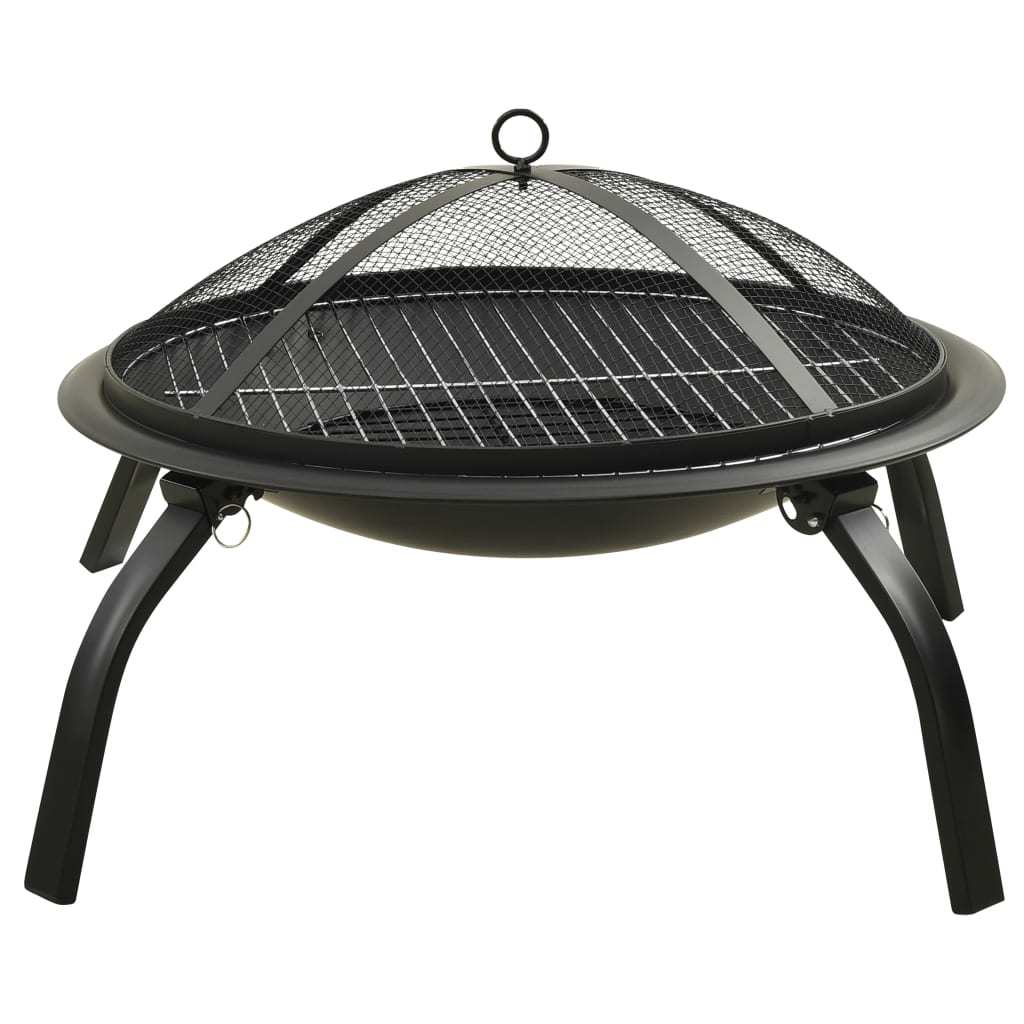 22" 2-in-1 Cooking Fire Pit with Foldable Legs & Grill, Black