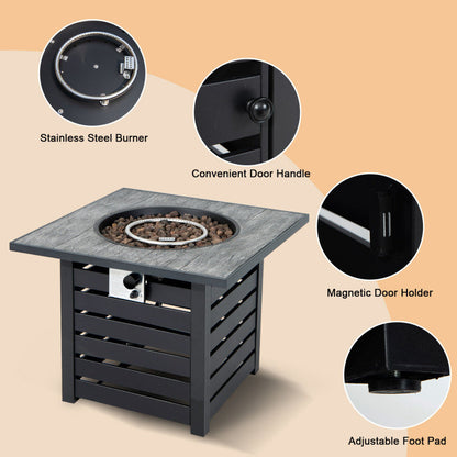 Square, Black, Propane Fire Pit Table with Lava Rocks and Rain Cover (32" x 32" x 25")