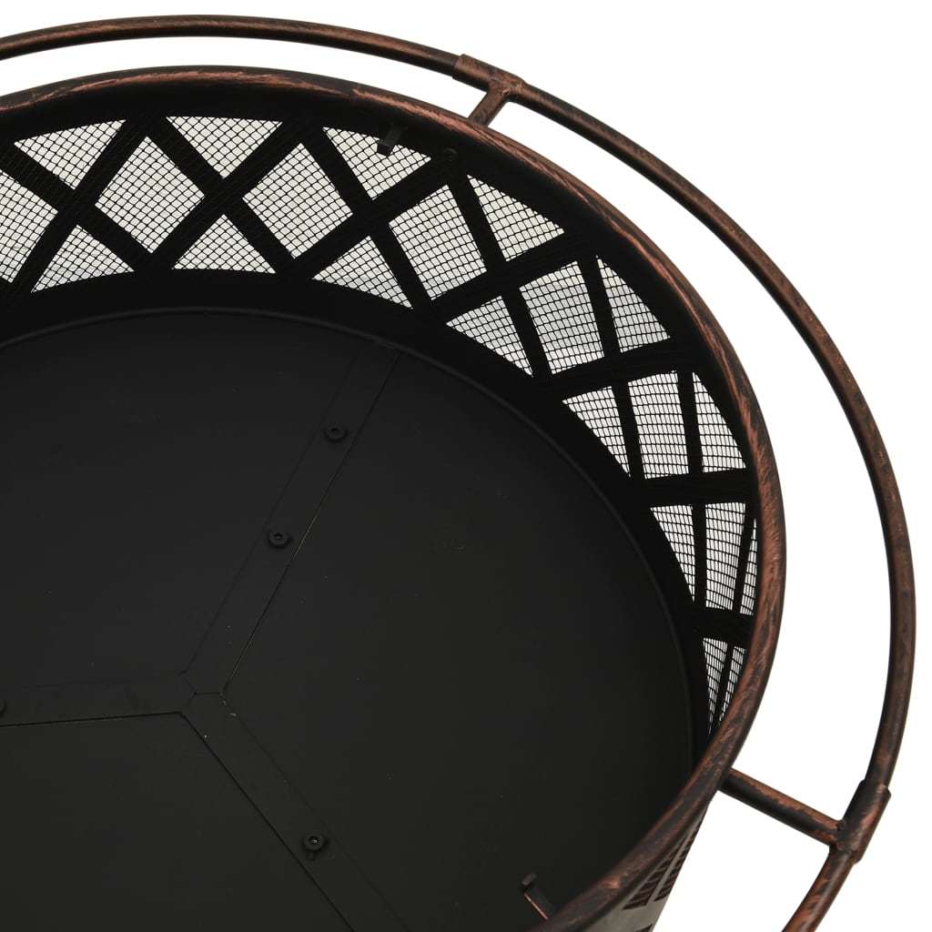 29.9" Rustic Fire Pit with Poker XXL Steel (29.9" x 29.9" x 20.9"), Black/Brown