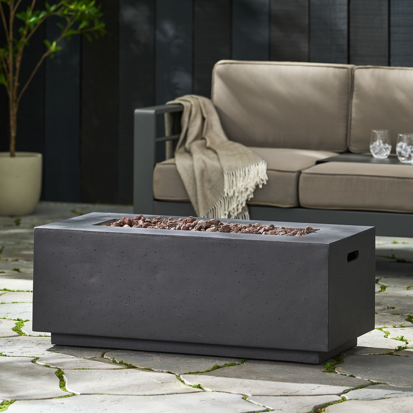 Dark Grey Magnesium Oxide Fire Pit Table 40,000 BTU (40.25" W x 19" D x 15" H)