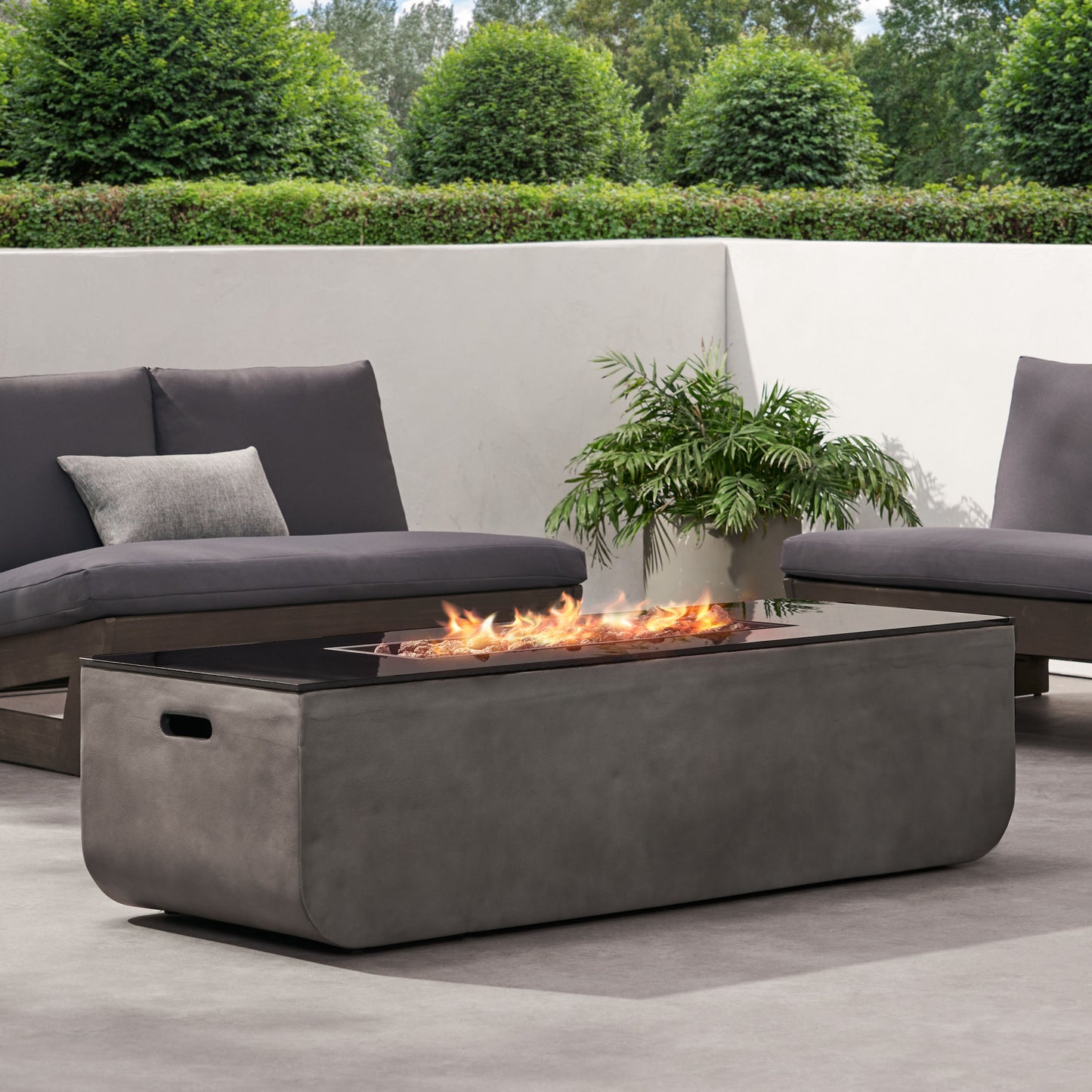 Rectangle Concrete Fire Pit Table, 50,000 BTU, Light Gray and Black (56" W x 20" H x 15" D)