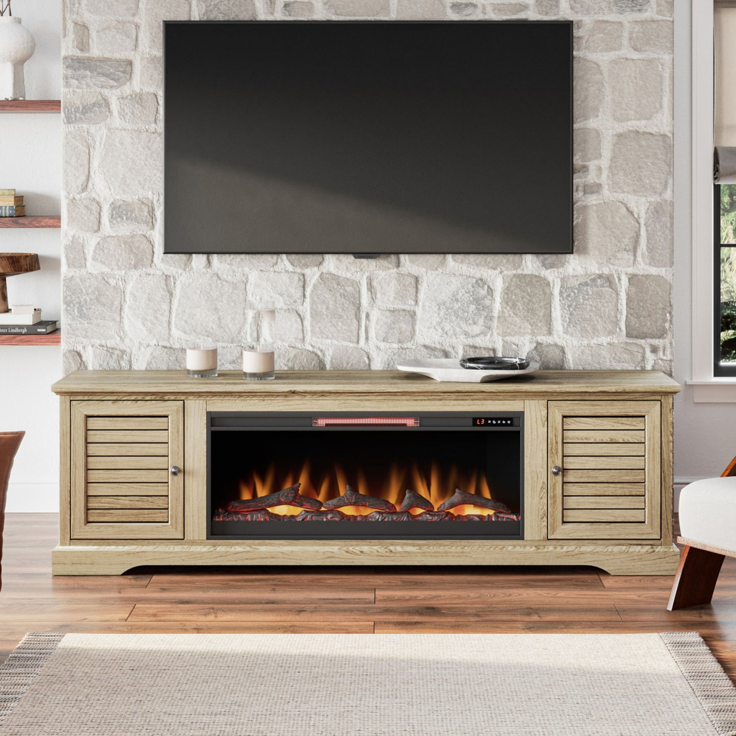 Topanga 83" Electric Fireplace Center for TV's up to 95 inches, w/ 42" Electric Fireplace, Alabaster Finish