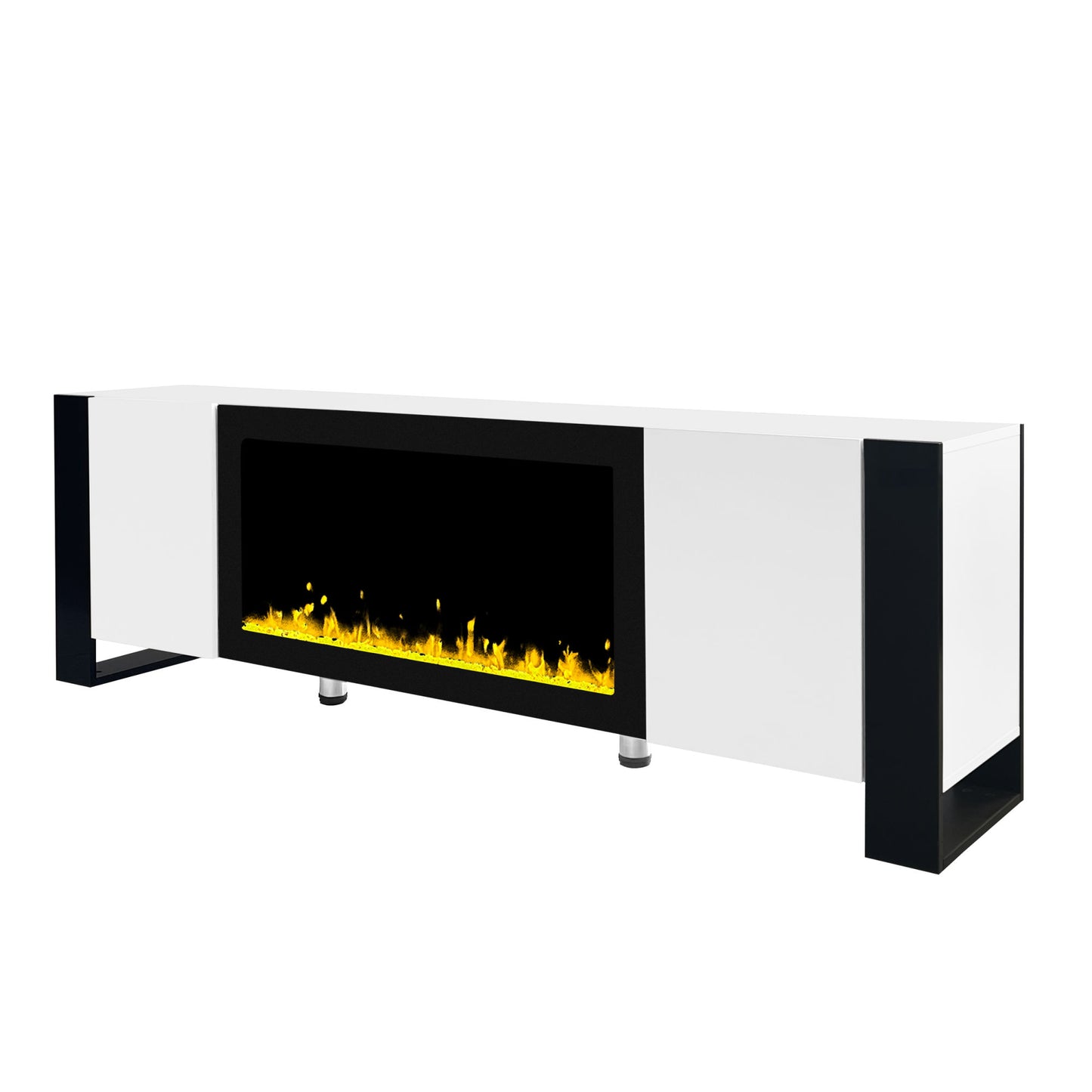 68" Non-heating Electric Fireplace Center, High Gloss Entertainment Center with 34" Electric Fireplace for TVs up to 78", White