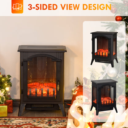 23" Electric Fireplace Heater with Realistic LED Flames and Logs, Overheating Protection, 750W/1500W, Black