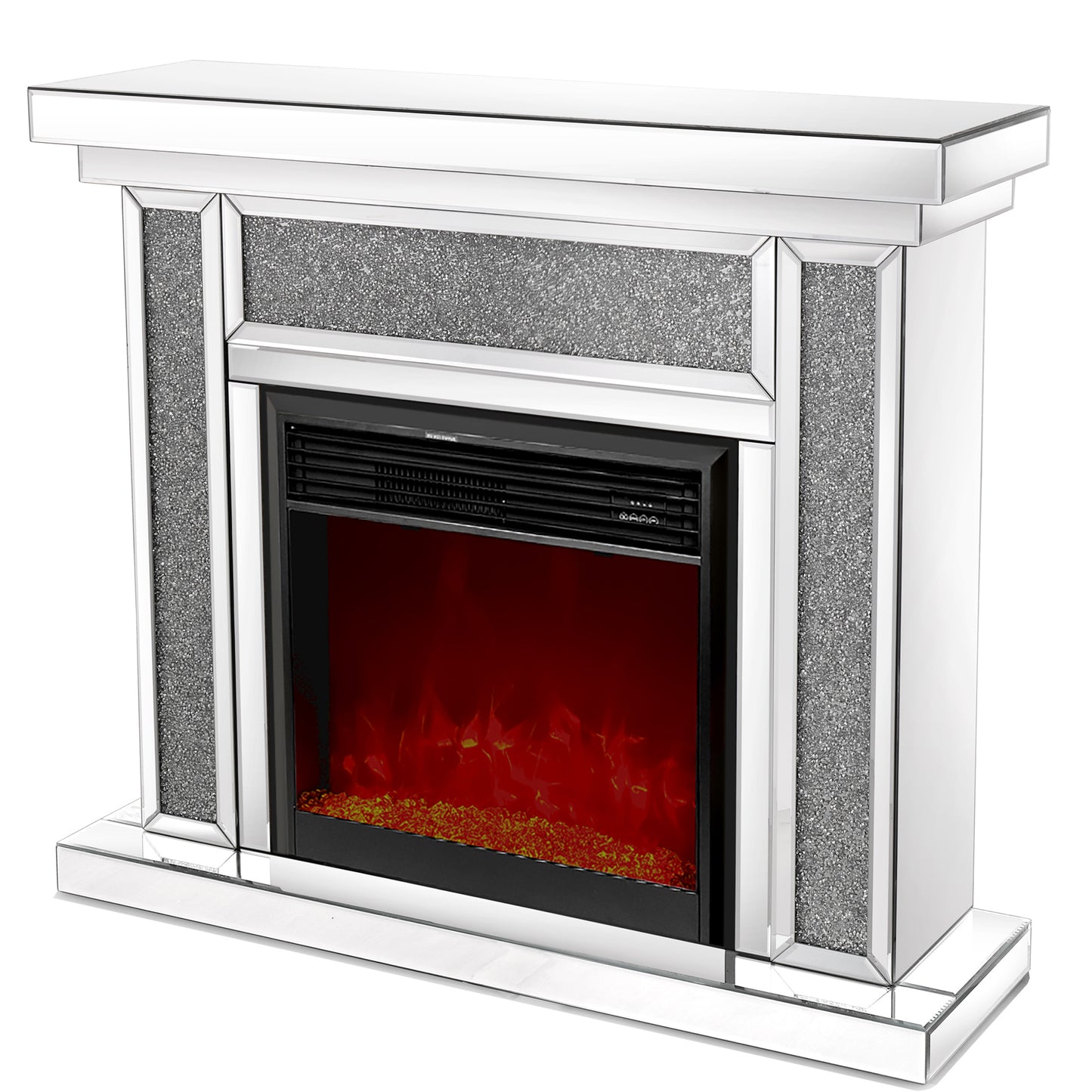 47" Mirrored Electric Fireplace with 7 Colors Adjustable 3D Flame, Mantel, and Remote Control, Silver