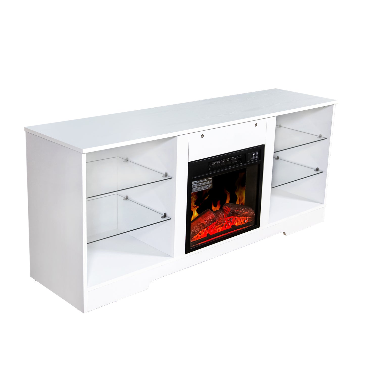 58" Electric Fireplace Center With 18 Inch Electric Fireplace Heater for TVs up to 62 inches, White