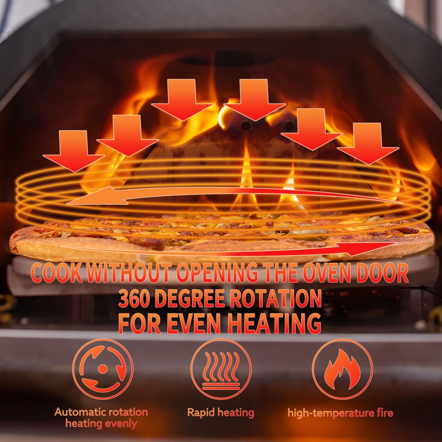 Automatic Rotatable Outdoor Pizza Oven, Portable (26.8" x 15" x 28.5")