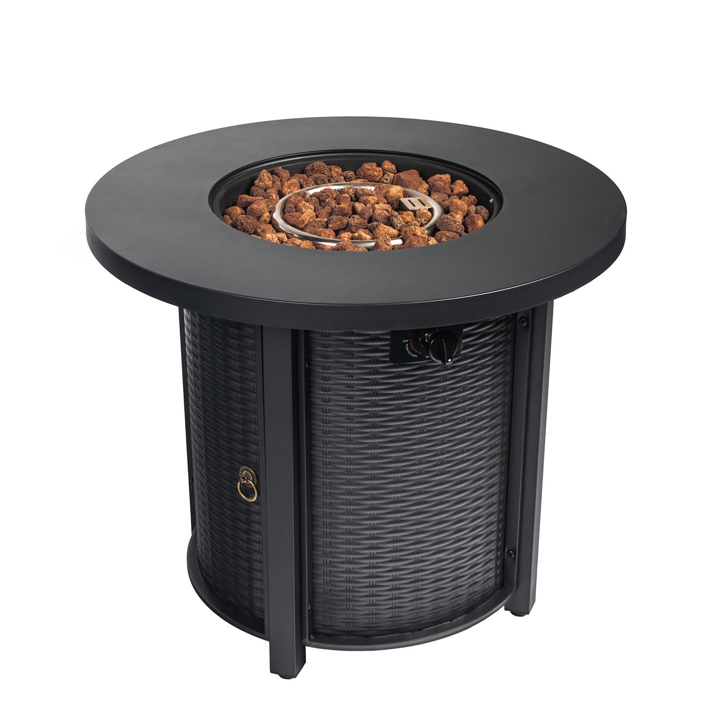 30-Inch Propane Round Fire Table, 40,000 BTU Steel Propane Fire Pit Table with Lid & Lava Rocks