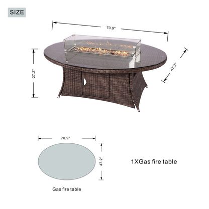 7-Piece Outdoor Patio Wicker Gas Fire Pit Dining Set with Arm Chairs