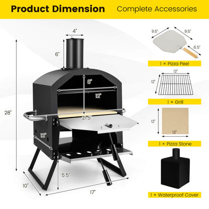 2-Layer Portable Outdoor Pizza Oven With Folding Legs (21.5" x 12" x 28")