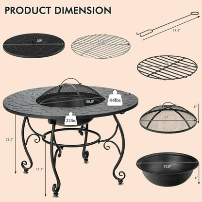 35.5" 4-in-1 Cooking Fire Pit Table with BBQ Grill & Cooler