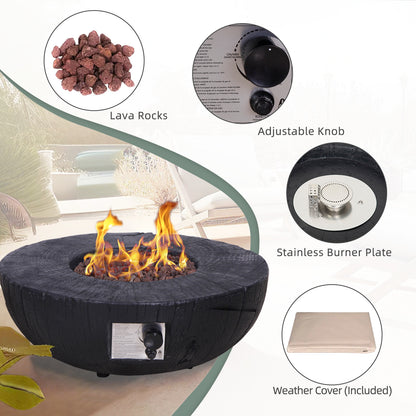 28" Round Propane, 30,000 BTU Gas Fire Pit with Faux Woodgrain (28" D x 10" H)