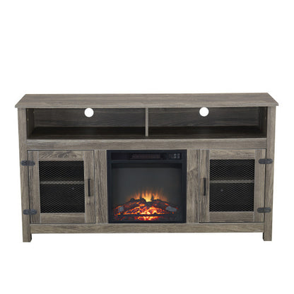 58" Modern Farmhouse TV Stand with Electric Fireplace, Grey