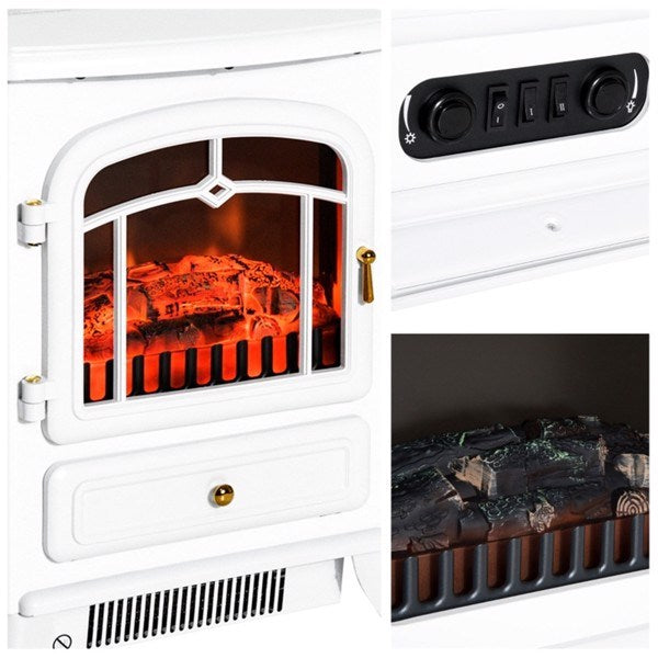 22" White Electric Fireplace Heater with Realistic 3D Flame