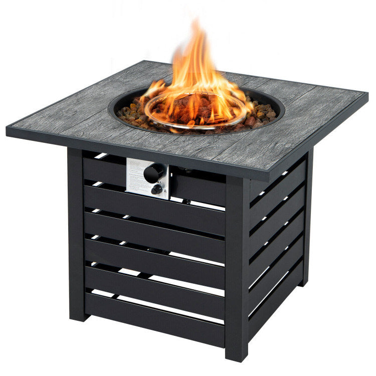 Square, Black, Propane Fire Pit Table with Lava Rocks and Rain Cover (32" x 32" x 25")