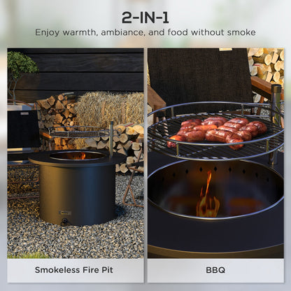 2-in-1 Portable Smokeless Fire Pit & BBQ Grill, Wood Burning (Dia. 25" x 15.7" H), Black