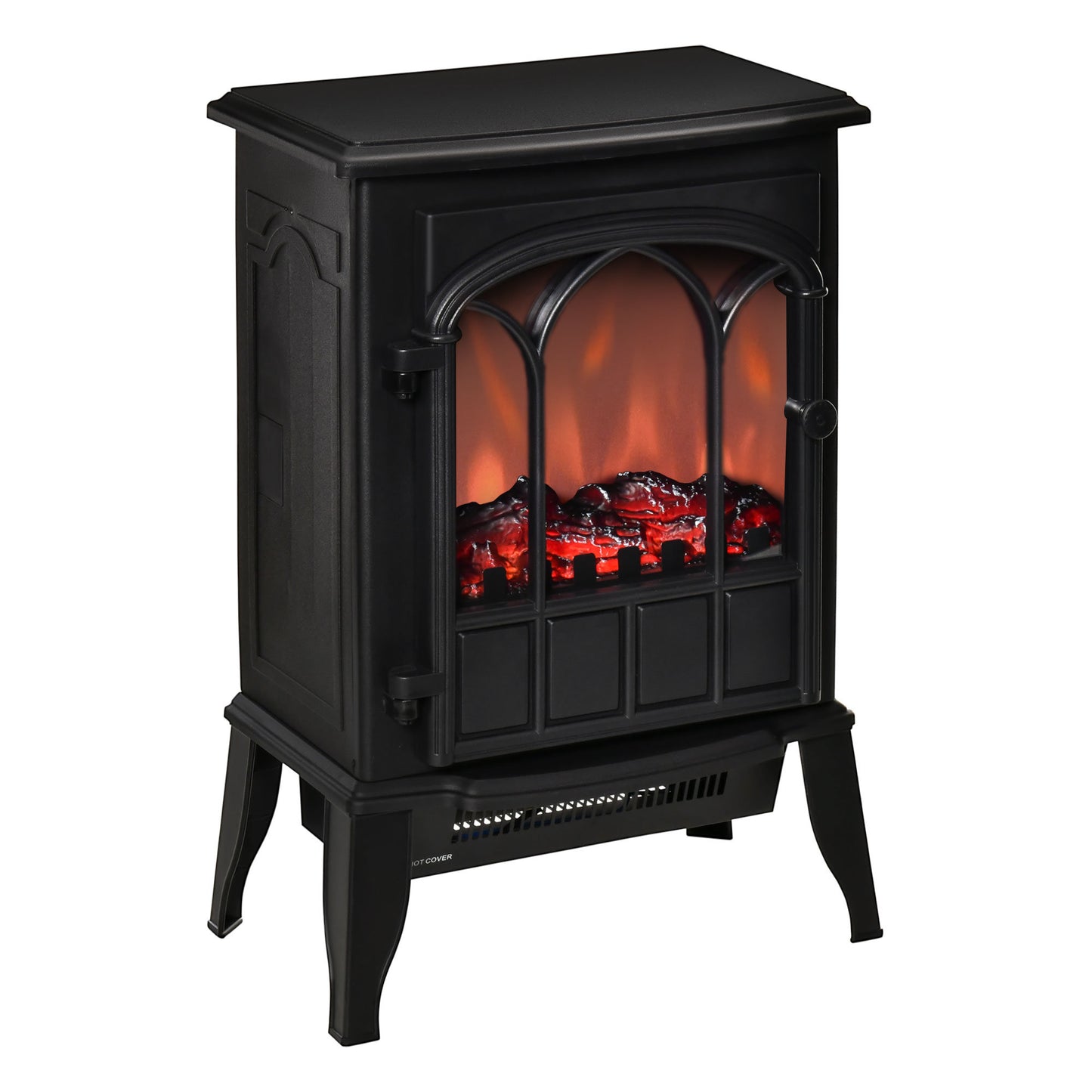 22" Electric Fireplace Stove, Freestanding Heater with Realistic Logs and LED Flame, Adjustable Temperature, Overheat Protection, 750W/1500W, Black