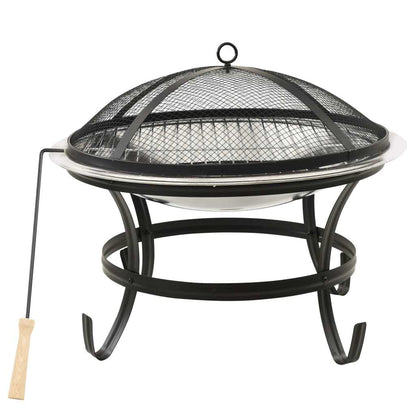 22" 2-in-1 Cooking Fire Pit with Mesh Cover & Grill, Silver