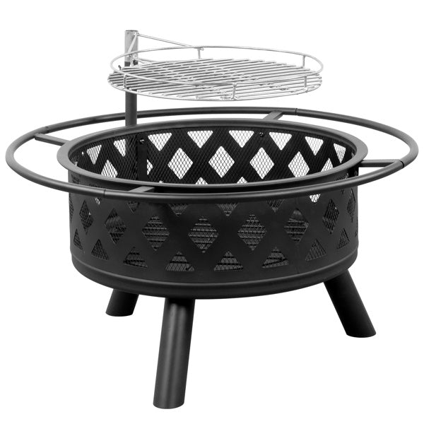 30" Outdoor Metal Cooking Fire Pit with 360° Swivel Grill, Black