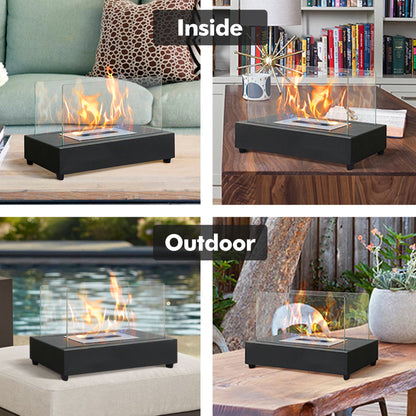 Tabletop Fire Pit, Portable Smokeless Bio Ethanol Fireplace (13.98" x 7.1" x 8"), Black