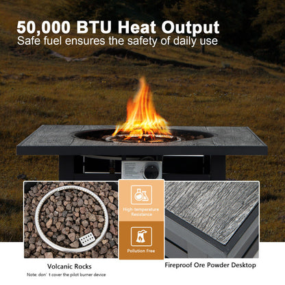 Square, Black, Propane Fire Pit Table with Lava Rocks and Rain Cover (32" x 32" x 25")