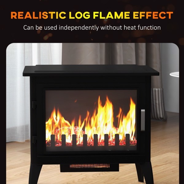 24" Electric Fireplace Stove, Freestanding Fireplace Heater with Realistic Flame, Adjustable Temperature, Black