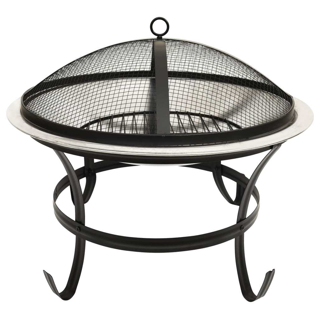 22" 2-in-1 Cooking Fire Pit with Mesh Cover & Grill, Silver