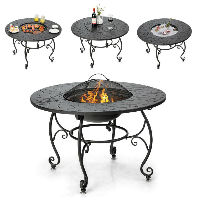 35.5" 4-in-1 Cooking Fire Pit Table with BBQ Grill & Cooler