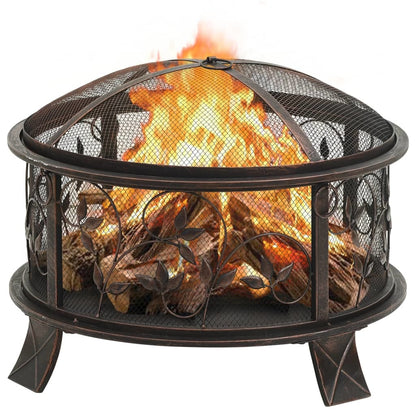 26.6" Rustic Fire Pit with Poker, 26.6" XXL Steel (26.6" x 26.6" x 18.9"), Black/Brown