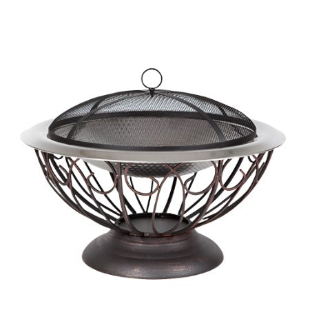 30" Steel Urn Fire Pit, (30" L x 30" W x 21.28"), Silver/Antique Bronze