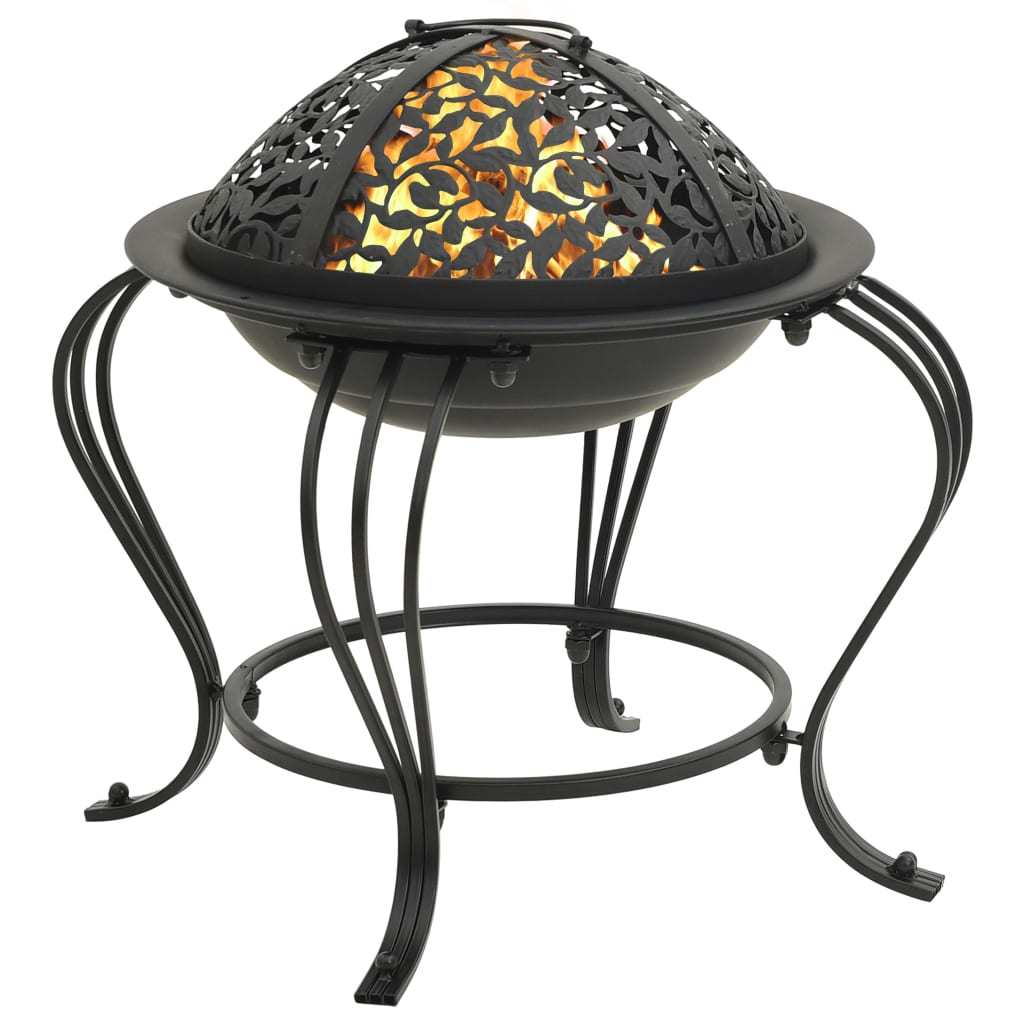 19.3" Regally Designed Steel Fire Pit with Poker, (19.3" x 19.3" x 17.3"), Black