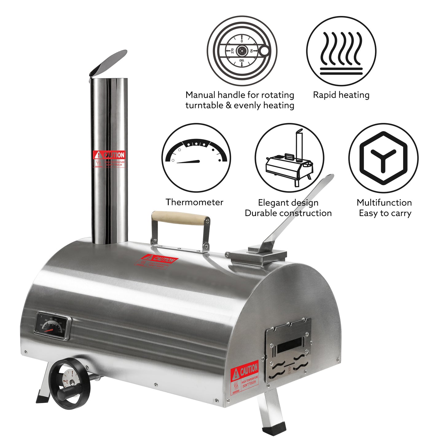 Silver, Semi-Automatic Rotatable Outdoor Pizza Oven (26.8" x 15" x 28.5)