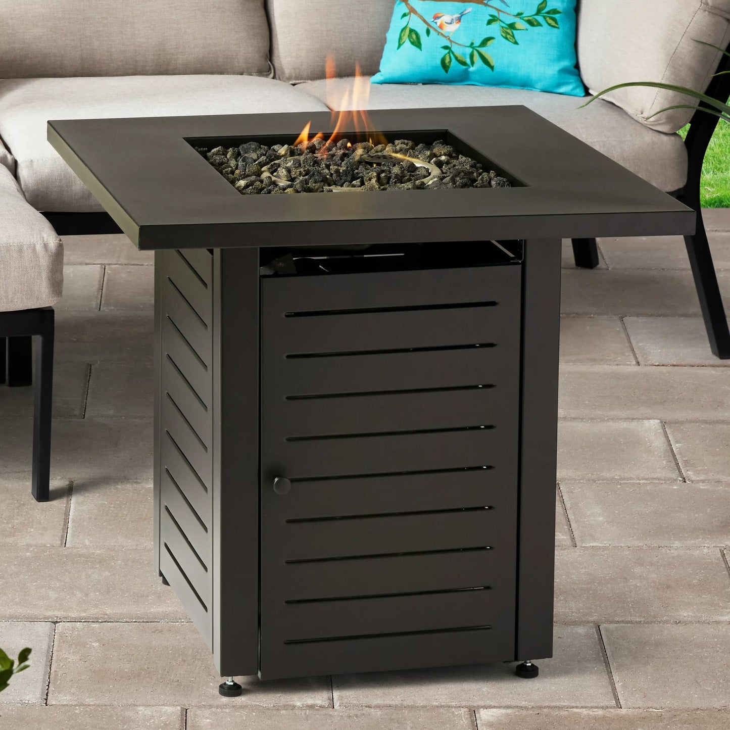 Black Square Propane Fire Pit Table, 50,000 BTU (28" W x 28" D x 25" H)