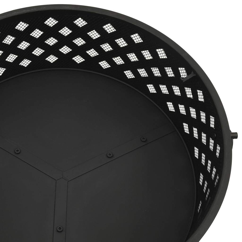 26.8" Decorative XXL Steel Fire Pit with Poker (26.8" x 26.8" x 20.5"), Black