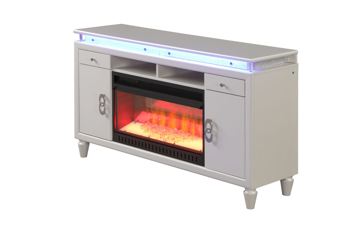 60" Perla Electric Fireplace Center in Milky White