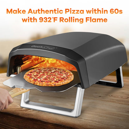 Portable Outdoor Pizza Oven with 13" Stone, Foldable Legs (25.2" x 16.1" x 12.4")