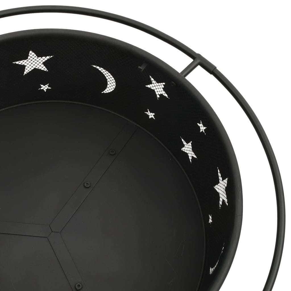 29.9" Moon & Stars XXL Steel Fire Pit with Poker, (29.9" x 29.9" x 20.9"), Black