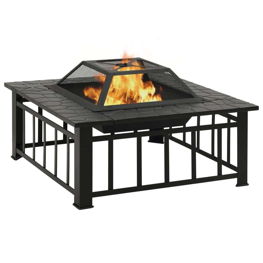 31.9" Garden Steel Fire Pit with Poker 31.9"x31.9"x18.5" XXL, Black