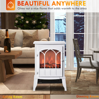 22" Electric Fireplace Stove, Freestanding Fire Place Heater with Realistic Logs and LED Flame, Adjustable Temperature, Overheat Protection, 750W/1500W, White