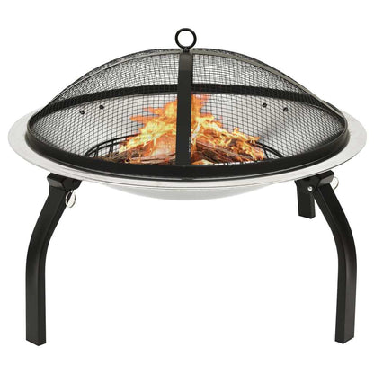 22" 2-in-1 Cooking Fire Pit with Mesh Cover & Grill, Silver