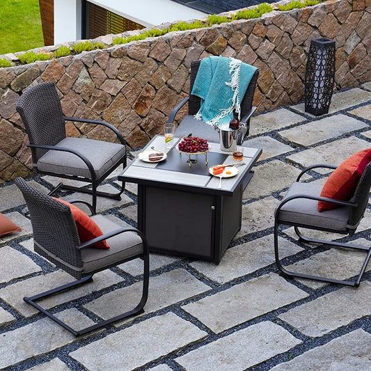 31.8" Black & Gray Square Concrete Fire Pit Table with Ceramic Top, (31.8" x 31.8" x 24.2")