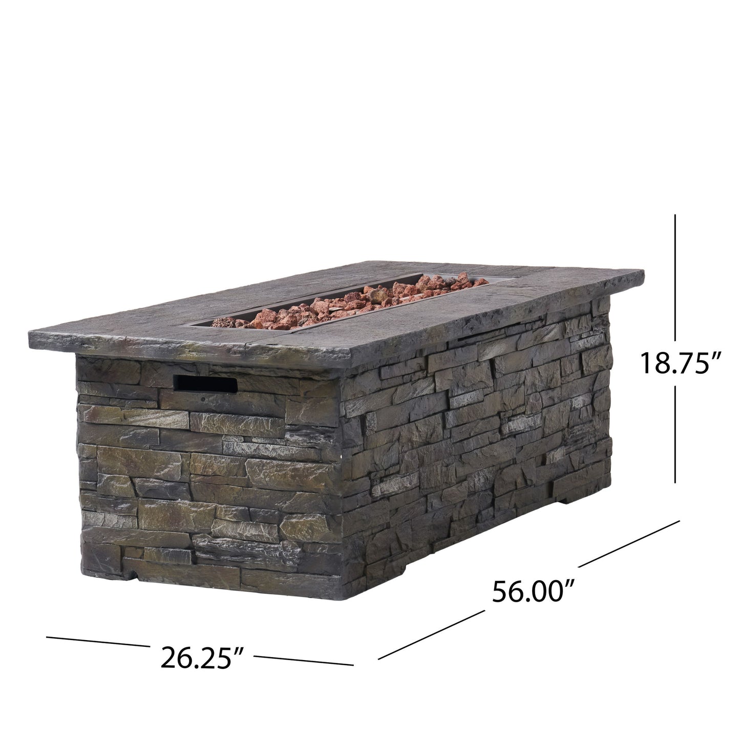 Concrete Fire Table, Rectangle Gas Burning Fire Pit, Grey (56" x 26.25" x 18.75")