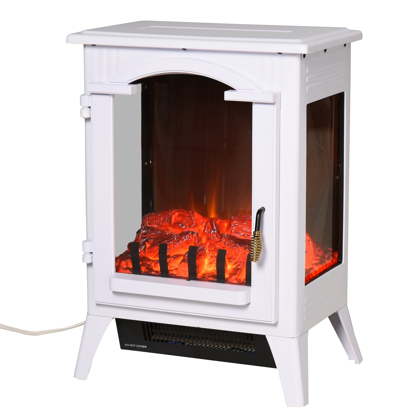 23" Electric Fireplace Heater, Fire Place Stove with Realistic LED Flames and Logs, Overheating Protection, 750W/1500W, White