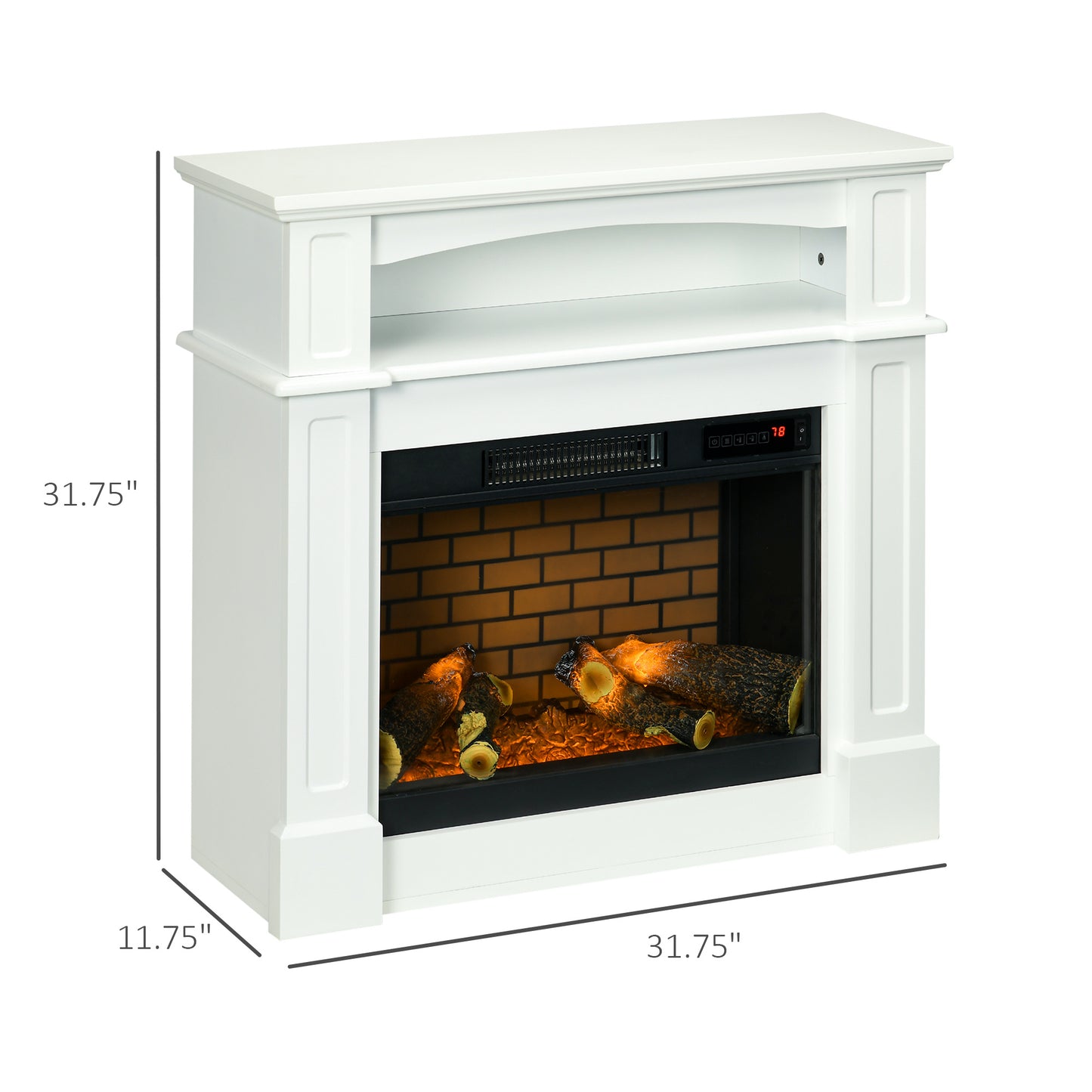 32" Electric Fireplace with Mantel, Freestanding Heater with LED Log Flame, Shelf and Remote Control, 700W/1400W, White