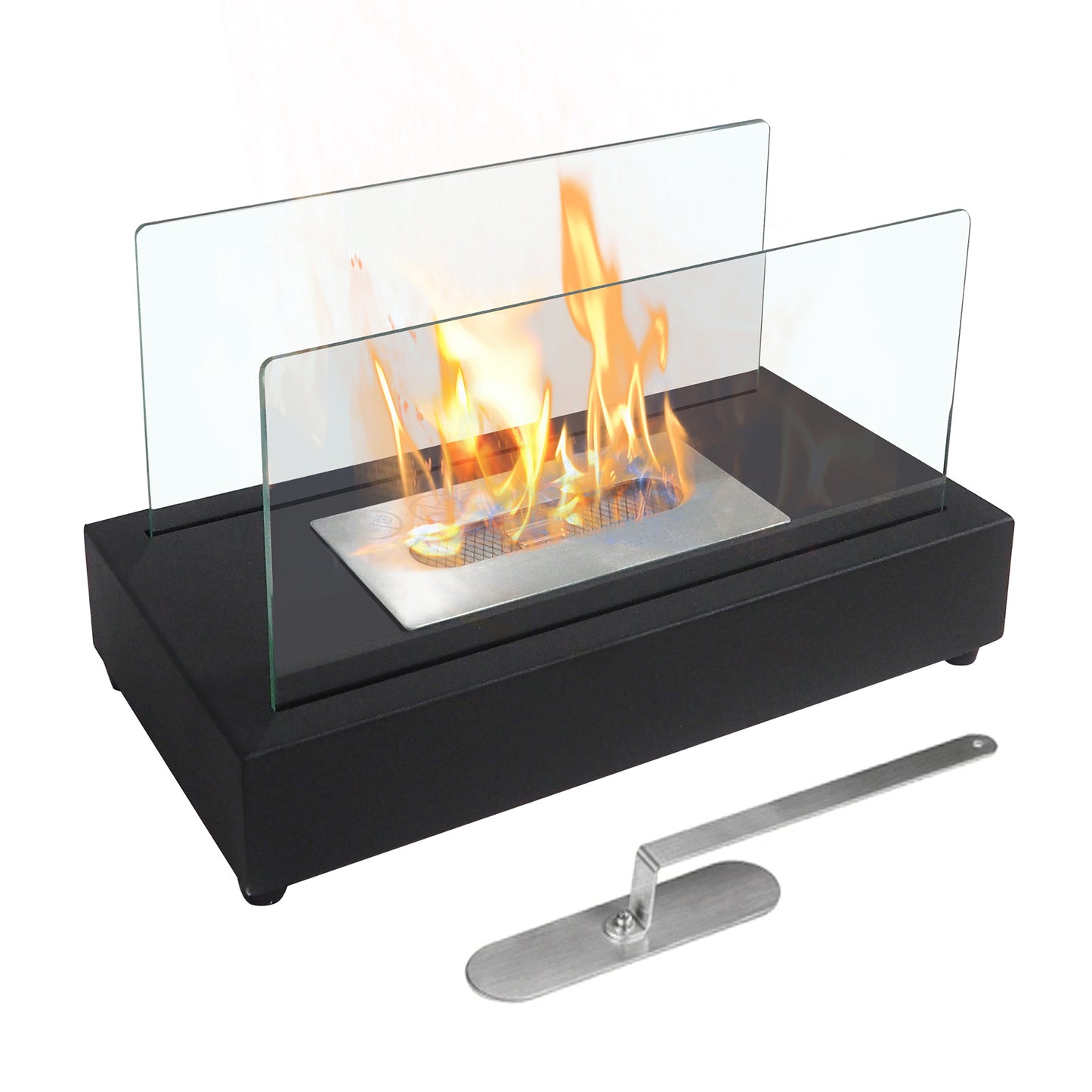 Tabletop Fire Pit, Portable Smokeless Bio Ethanol Fireplace (13.98" x 7.1" x 8"), Black