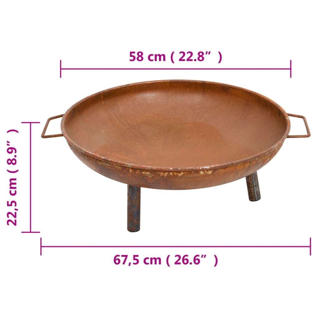 26.6" Steel Fire Pit, (26.6" x 22.8" x 8.9"), Rustic Brown