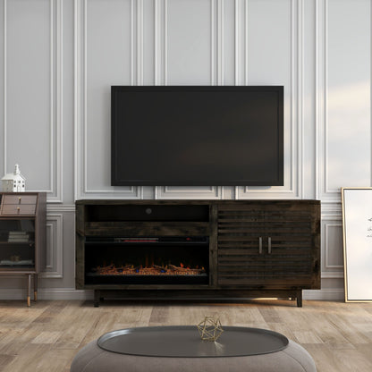 83" Electric Fireplace Center, Charcoal-Brown Finish, Fits TVs up to 95 Inches